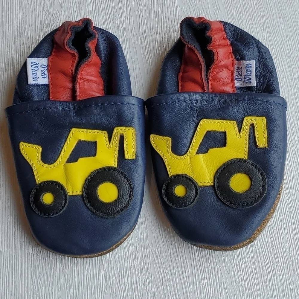 Petite Marin Leather Bulldozer and Blue Suede Baby Bootie Bundle